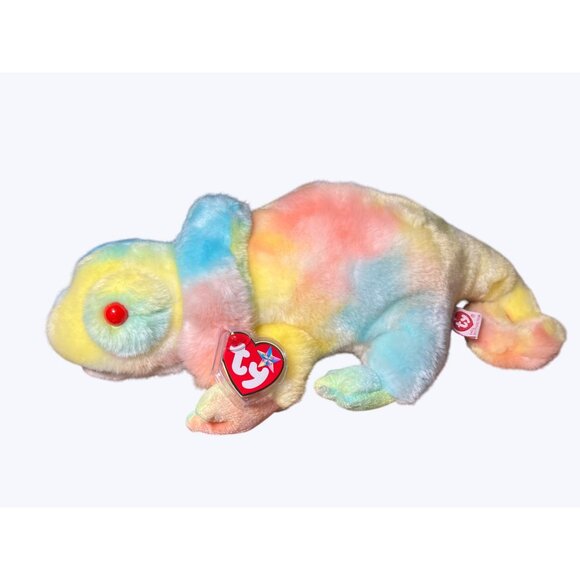 Ty Beanie Buddies Rainbow Chameleon Plush 1999 Colorful Tie-Dye Animal - Picture 2 of 16